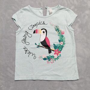 18-24M Toucan 100% Cotton T-Shirt Cap Sleeve Pale Green Floral Tropical Top